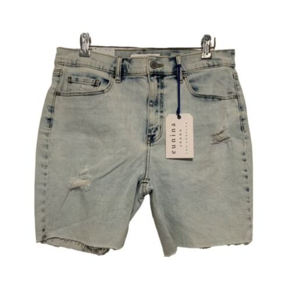 Eunina Womens Jean Shorts NEW Size L High Rise Acid Wash Distressed